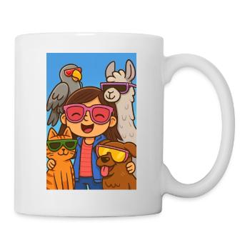 Sonnenbrillen-Abenteuer mit Tierfreunden - Tasse - Weiß - Rechts