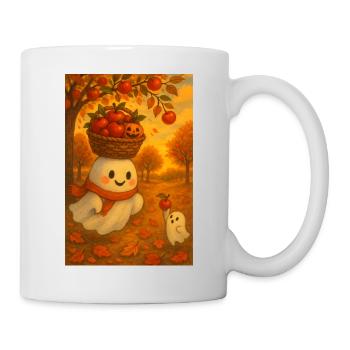 Fantôme d’Halloween avec récolte de pommes - Mug blanc - blanc - Droite
