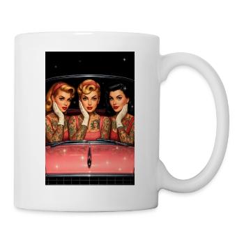 Drei PinUp Tattoos im Vintage Auto - Tasse - Weiß - Rechts