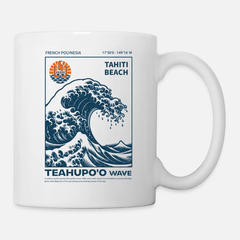 Vague Teahupo'o Tahiti Bleu Océan - Mug blanc - blanc