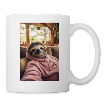 Sweat à capuche paresseux confortable à la maison, selfie sur canapé - Mug blanc - blanc - Droite
