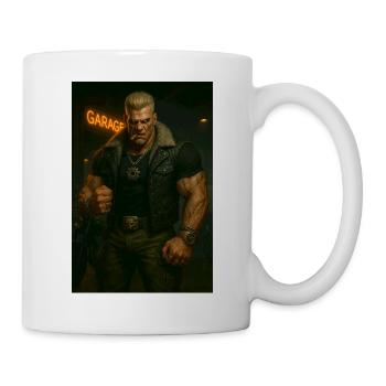 Mechanischer Biker – Blonder Krieger mit Feuerblick - Tasse - Weiß - Rechts