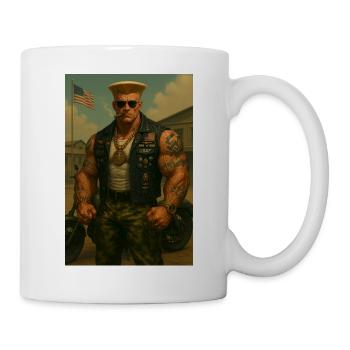 Military Biker – Blond Warrior in Medal Vest - Mug - white - Right