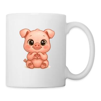 Cute Pig with Heart Hands - Mug - white - Right