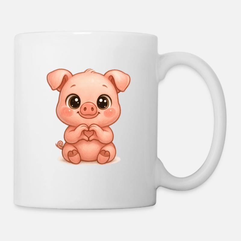 Cute Pig with Heart Hands - Mug - white