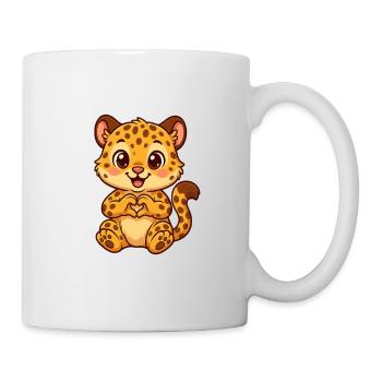 Cute leopard with heart hands - Mug - white - Right