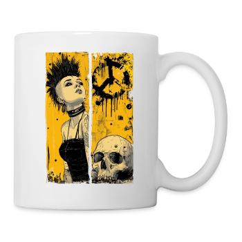 Grunge punk woman with skull in yellow - Mug - white - Right