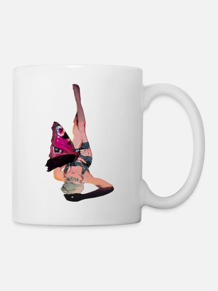 Liegende Frau mit Schmetterling - Tasse - Weiß