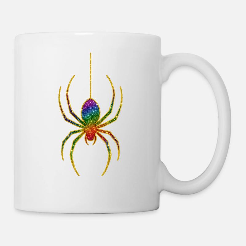 Regenbogen Glitzer Spinnenmotiv - Tasse - Weiß