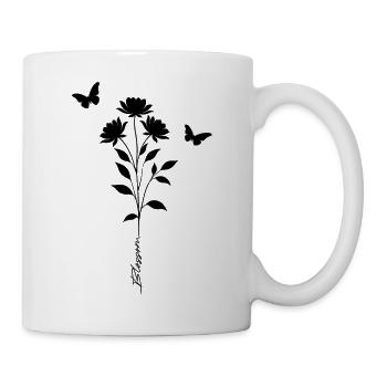 Blütenblume & Schmetterlingssilhouette - Tasse - Weiß - Rechts