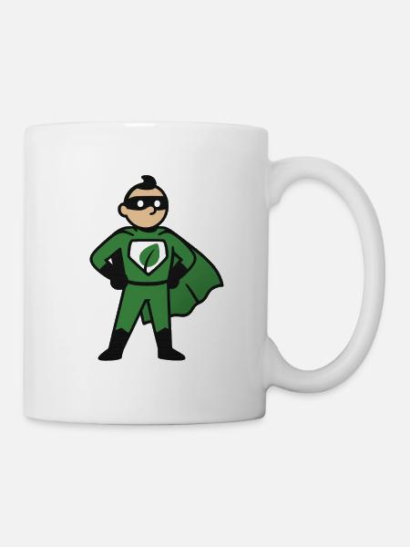Öko Superheld im Grünumhang - Tasse - Weiß