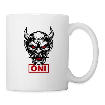 Japanische Oni Maske Dämon Horror T-Shirt Design - Tasse - Weiß - Rechts