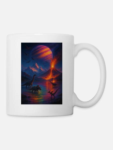 Dinosaurier Vulkan Fantasy Universum - Tasse - Weiß