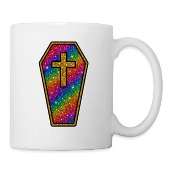 Cercueil d’Halloween | Croix de cercueil à paillettes arc-en-ciel - Mug blanc - blanc - Droite