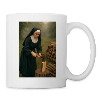Nun chops wood - Mug - white - Right