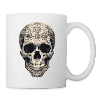 Gothic Totenkopf mit Blumen und Tattoo-Muster - Tasse - Weiß - Rechts