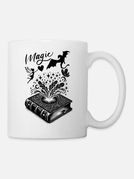 Magisches Buch Design - Bookish Fantasy Drache Fee - Tasse - Weiß