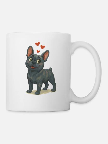 Verliebte Bulldogge Cartoon Herzen - Tasse - Weiß
