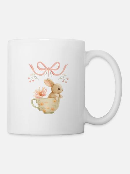 Lapin pastel en tasse florale - Mug blanc - blanc