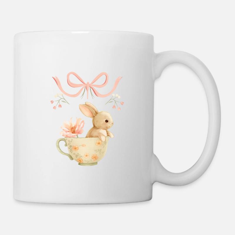 Pastel Bunny in Floral Mug - Mug - white
