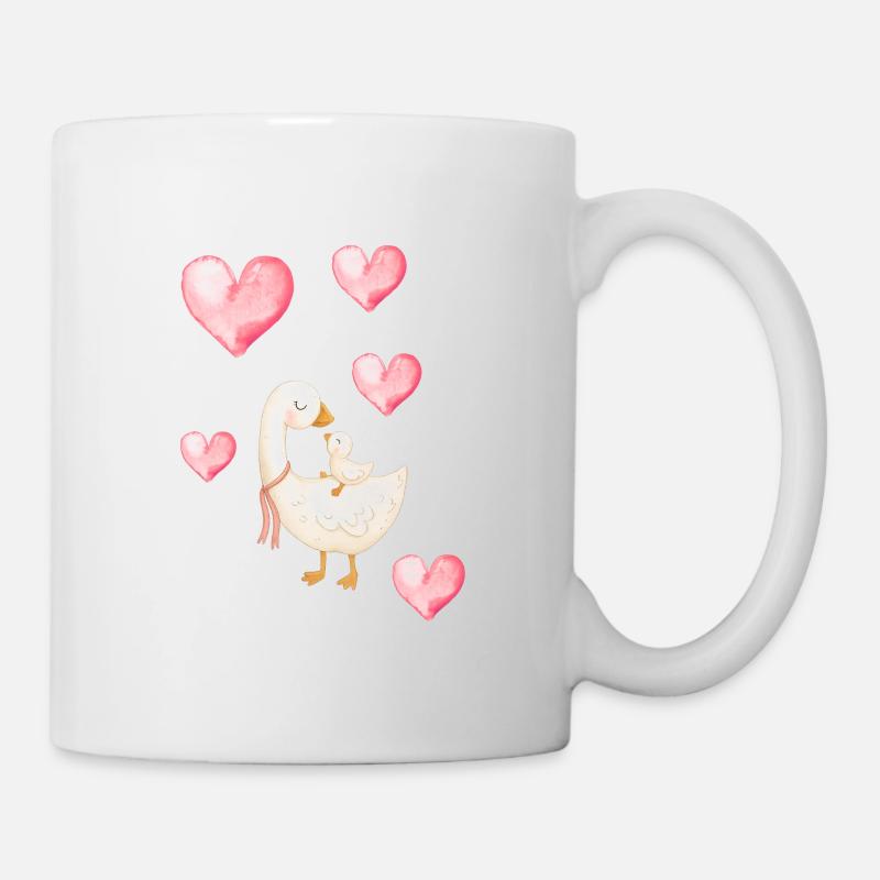 Mama Duck and Little Heart - Mug - white