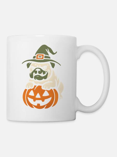 Mops Halloween Kürbis Hexe - Tasse - Weiß