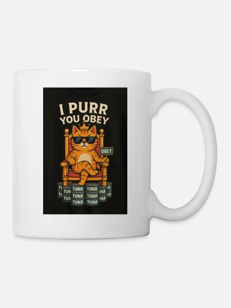 Cat King Commands with Tuna - Mug - white