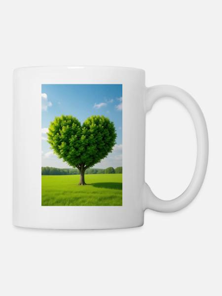 Heart Tree in Sunlit Meadow - Mug - white