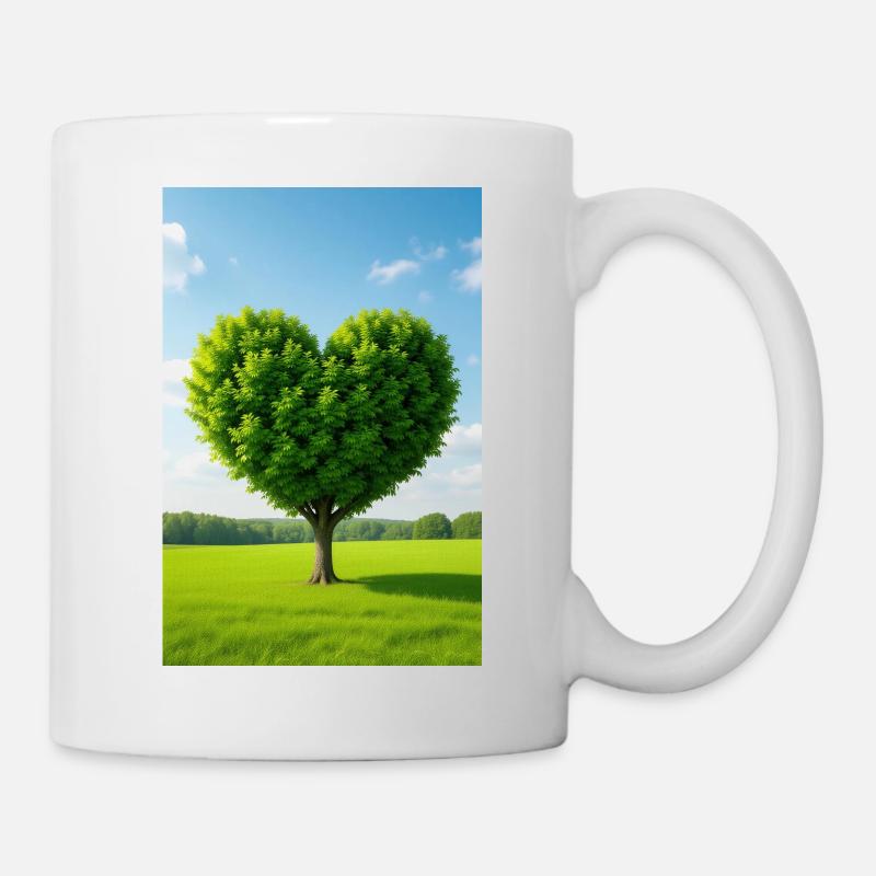 Arbre de cœur dans une prairie ensoleillée - Mug blanc - blanc