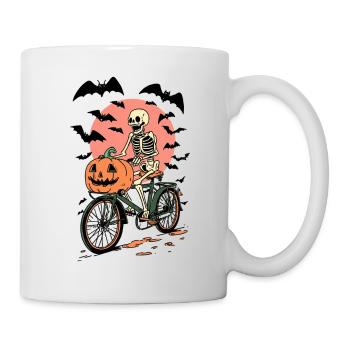 Skeleton on Bicycle with Pumpkin - Mug - white - Right