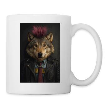 Wolfs Punk Mohawk Lederjacke - Tasse - Weiß - Rechts