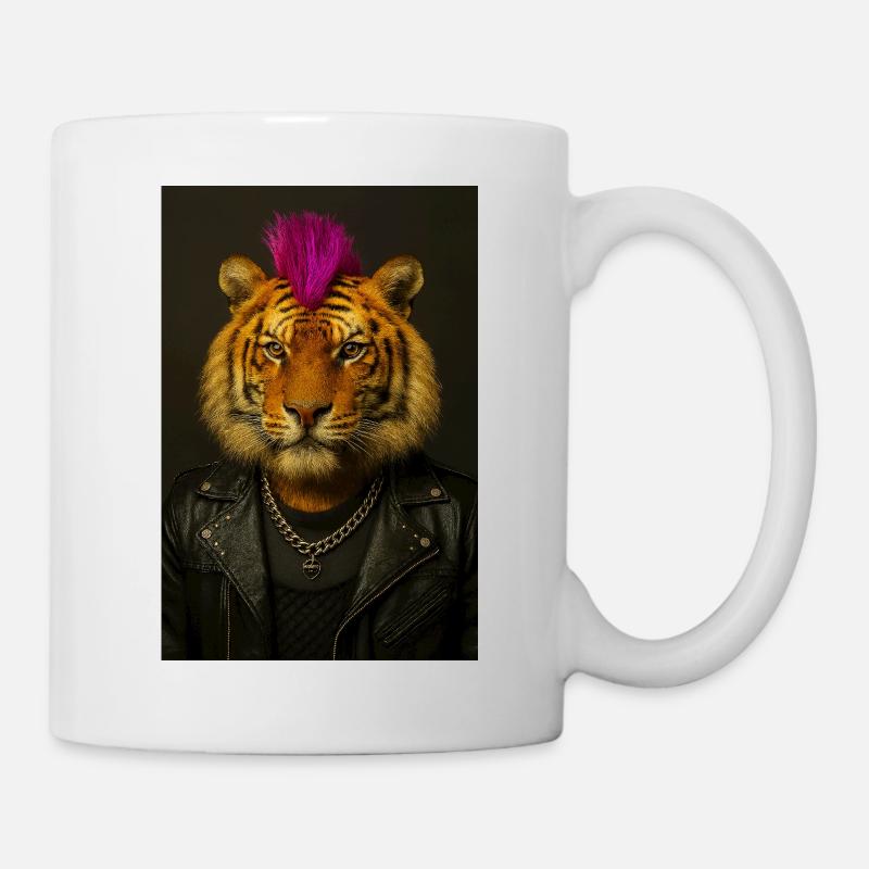 Tiger Punk Mohawk in Leather - Mug - white