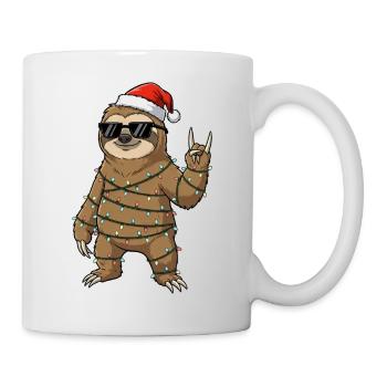 Cute Sloth with Christmas String Lights Cartoon - Mug - white - Right