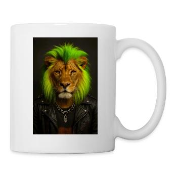 Lion NeonPunk in leather look - Mug - white - Right