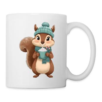 Winterliches Eichhörnchen mit Heißgetränk - Tasse - Weiß - Rechts