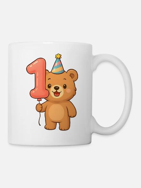 Bear with balloon for his 1st birthday - Mug - white