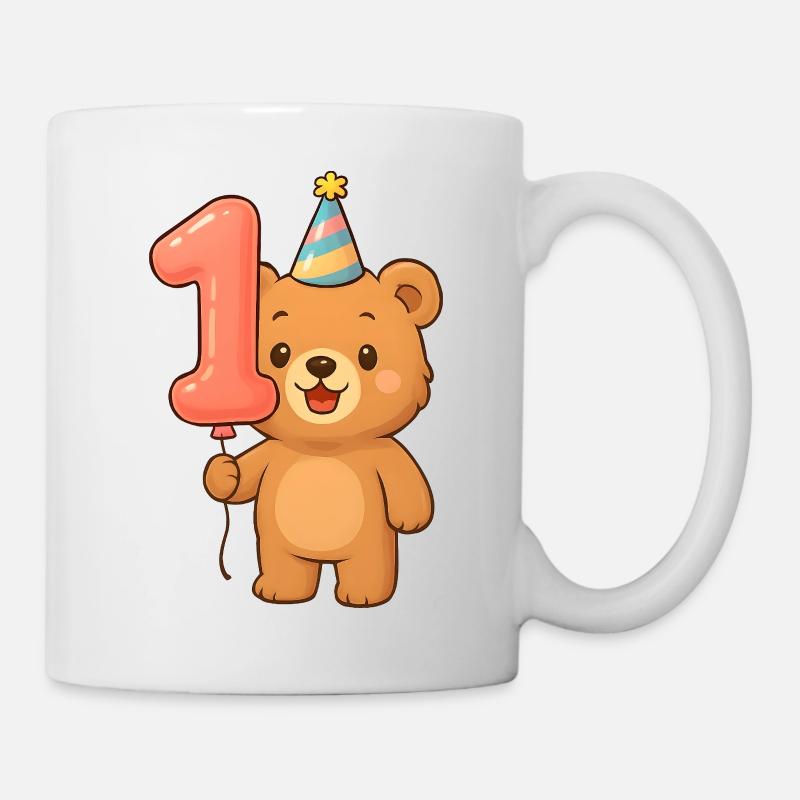 Bear with balloon for his 1st birthday - Mug - white