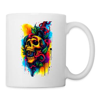 Crâne coloré avec couteau et feuilles - Mug blanc - blanc - Droite