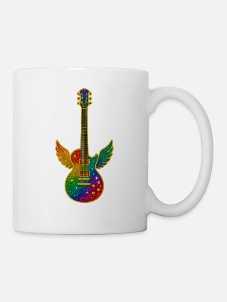Galaxie-Gitarre mit Engelsflügeln - Tasse - Weiß