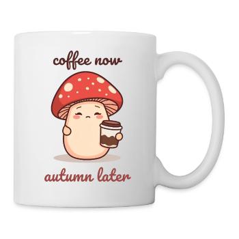 Kawaii Pilz mit Kaffeebecher Herbst Müde - Tasse - Weiß - Rechts