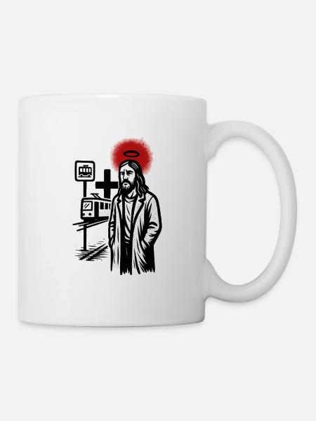 Heiliger über der Neon-Straßenbahn - Tasse - Weiß