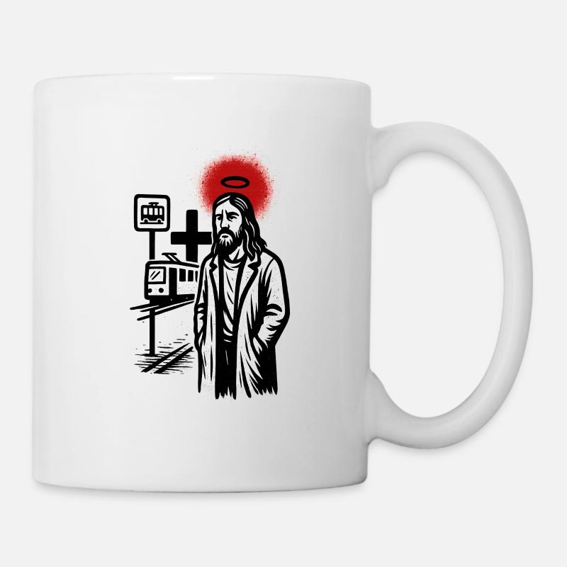 Heiliger über der Neon-Straßenbahn - Tasse - Weiß