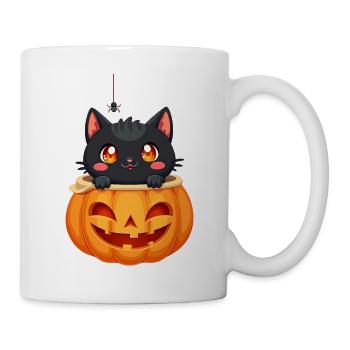 Chat d’Halloween avec citrouille d’Halloween - Mug blanc - blanc - Droite