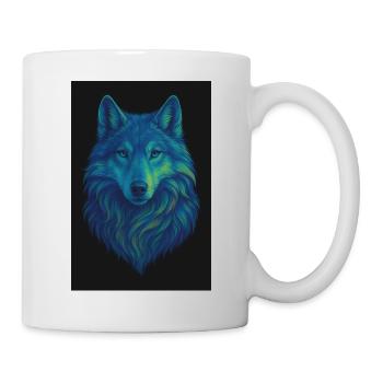 Neonwolf Farbiges Wolfporträt - Tasse - Weiß - Rechts