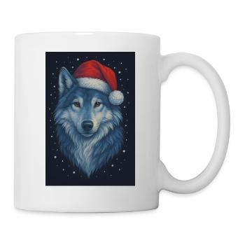 Nordic wolf in a Christmas hat - Mug - white - Right