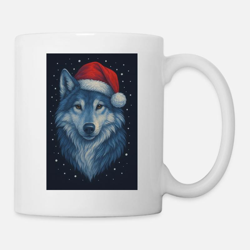 Loup nordique au chapeau de Noël - Mug blanc - blanc
