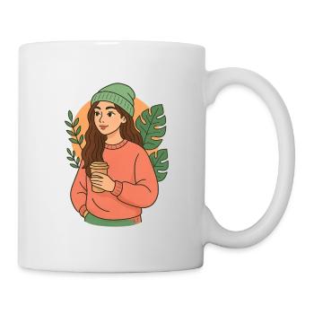Kuschelige Naturfrau mit Kaffeebecher, Chill Mode - Tasse - Weiß - Rechts