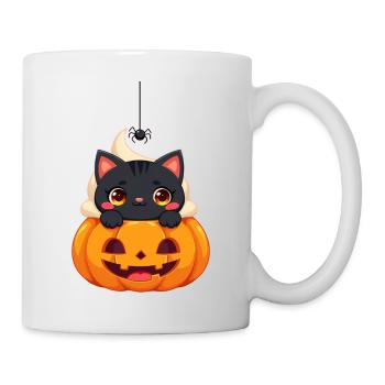 Halloween Katze mit Halloween Kürbis - Tasse - Weiß - Rechts