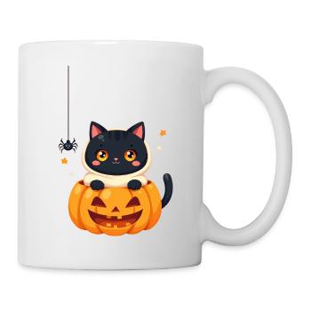 Halloween Katze mit Halloween Kürbis - Tasse - Weiß - Rechts