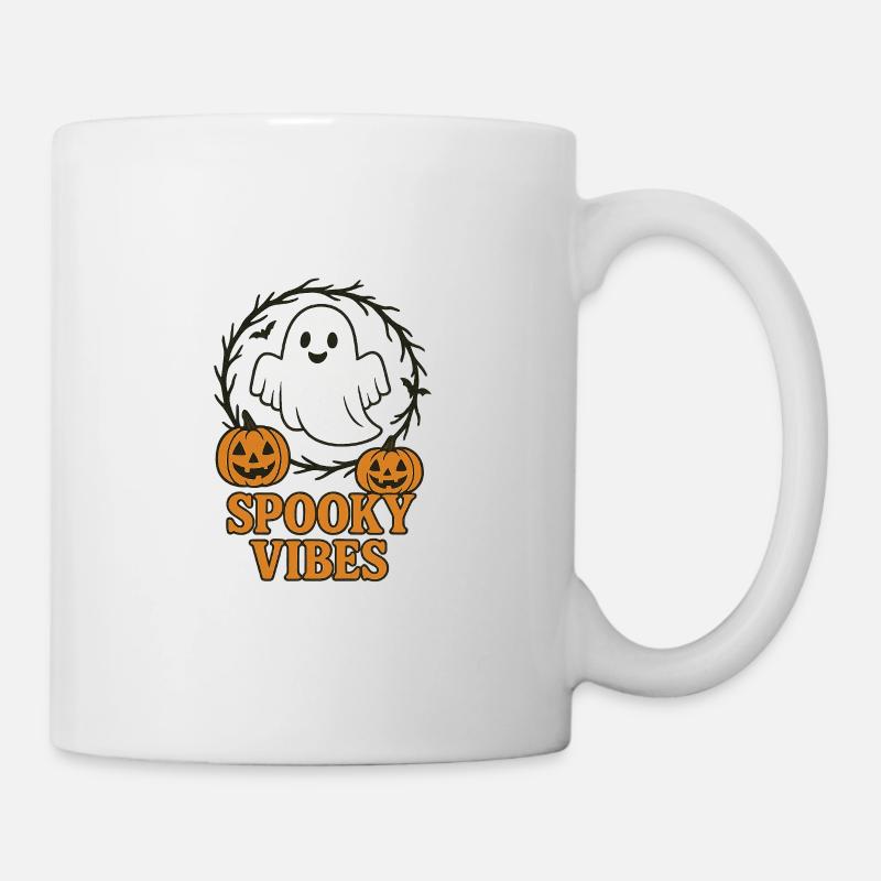 Spooky Vibes Geist mit Kürbissen - Tasse - Weiß